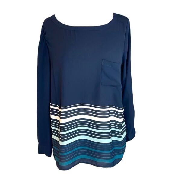LOFT long sleeve Navy Blouse stripes | size M - Picture 1 of 8